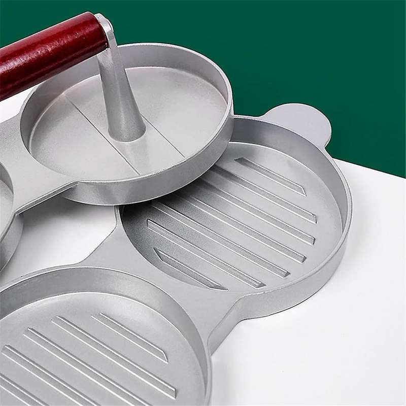 Double Hamburger Press, Aluminium Alloy Burger Patty Maker with Wooden Handle, Meat Press, Round Ha