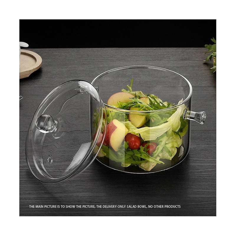 Double Ear Bowl Glass with Lid High Borosilicate Heat Resistant Glass Bowl Glass Salad Bowl Househol