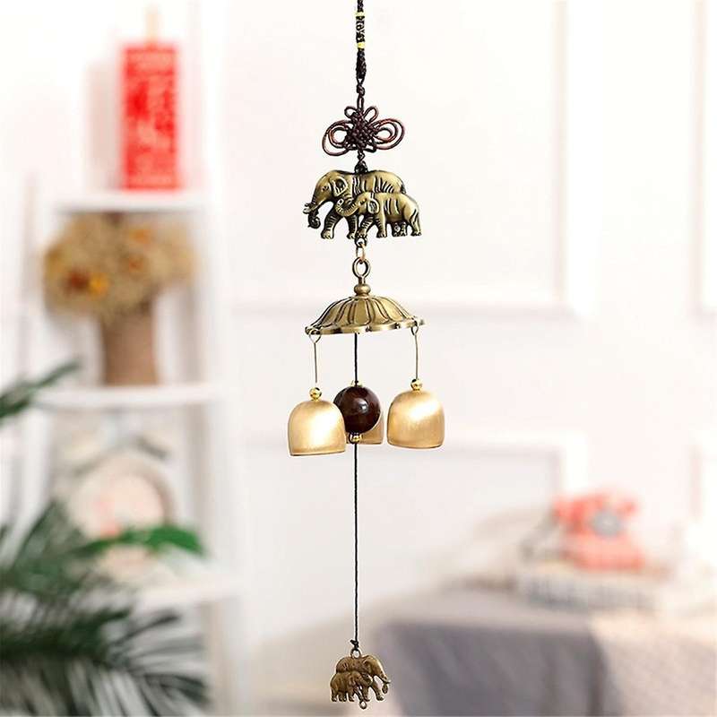 Double Elephant Metal Wind Chime Pendant Copper Bell Japanese Style Pendant