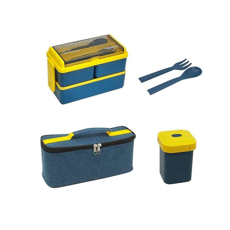 Double Layer Portable Lunch Box with Fork and Spoon Microwave Bento Boxes Dinnerware Set Food Stora