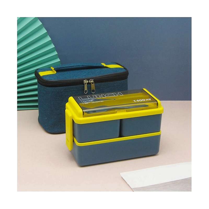 Double Layer Portable Lunch Box with Fork and Spoon Microwave Bento Boxes Dinnerware Set Food Stora