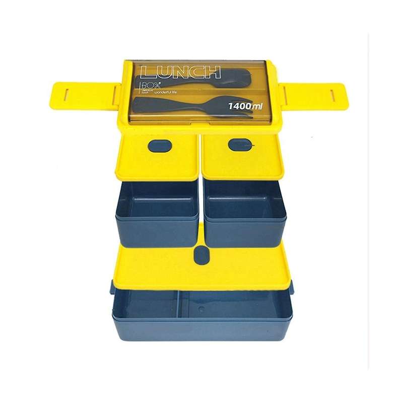 Double Layer Portable Lunch Box with Fork and Spoon Microwave Bento Boxes Dinnerware Set Food Stora
