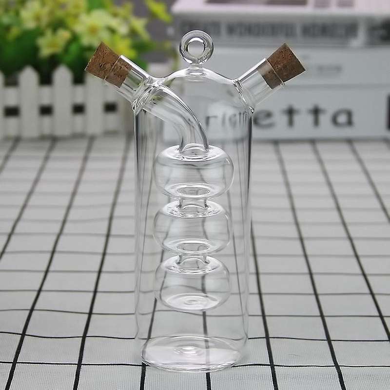 Double Layer Sauce Oil Bottle 2 in 1 Vinegar Glass Bottle Condiment Seasoning Sealed Bottles Jars