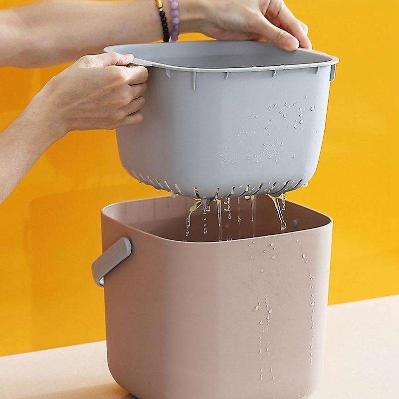 Double Layer Kitchen Food Waste Trash Can Compost with Drainer Rubbish Container Organizer Accessor