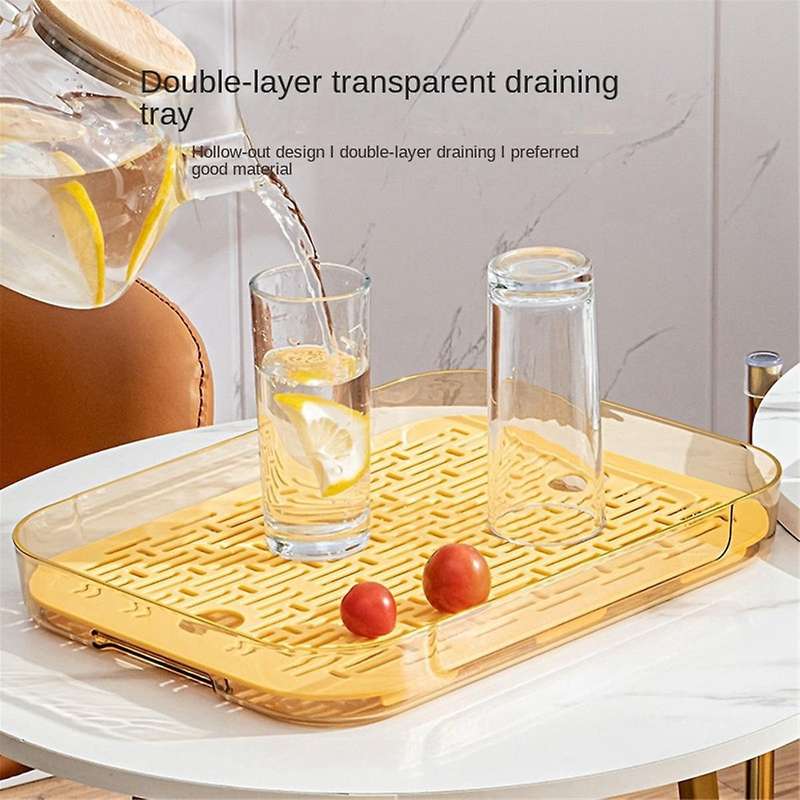 Double Layer Drain Tray,tea Tray Fruit Tray,simple Household Living Room Tray,green & Transparent