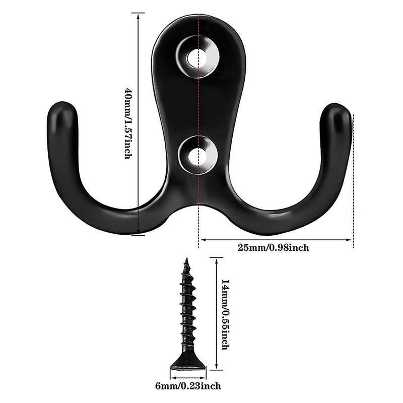 Double Prong Robe Hook with Screws, Dual Coat Hooks Wall Mounted Hanging Clothes for Bathroom Bedro