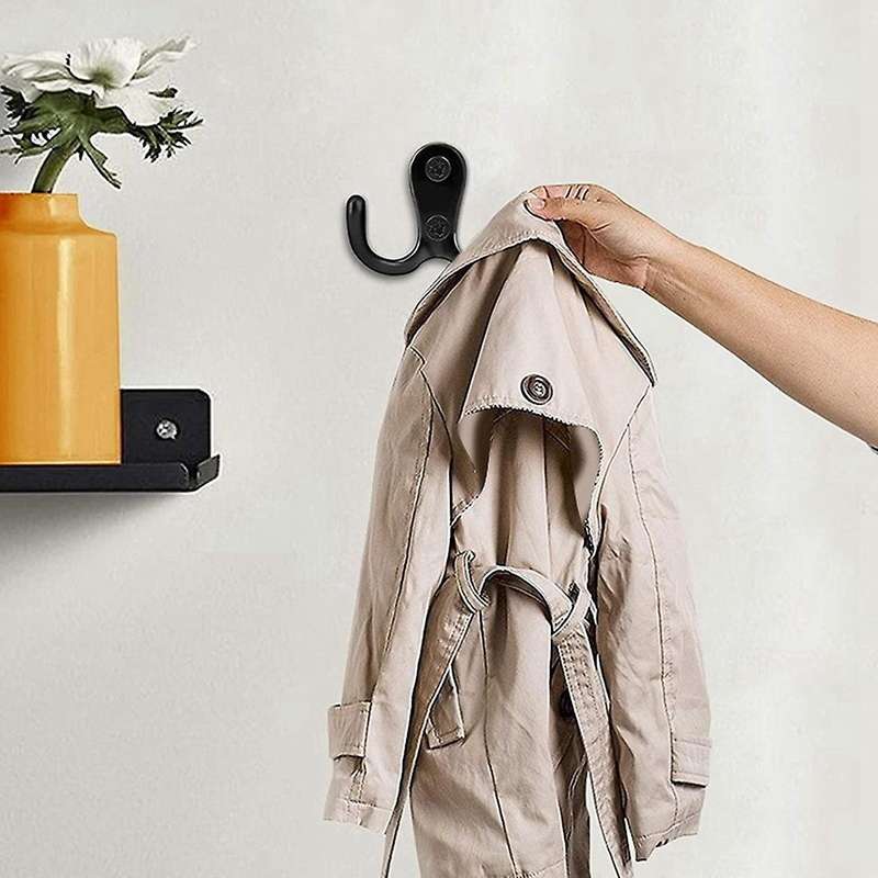 Double Prong Robe Hook with Screws, Dual Coat Hooks Wall Mounted Hanging Clothes for Bathroom Bedro