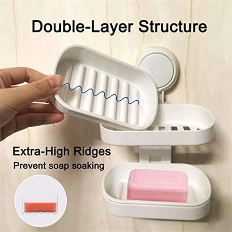 Double Layer Soap Dish Vacuum Suction Cup Soap Holder with Drain Soap Saver Tray Bar