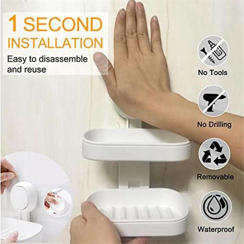 Double Layer Soap Dish Vacuum Suction Cup Soap Holder with Drain Soap Saver Tray Bar