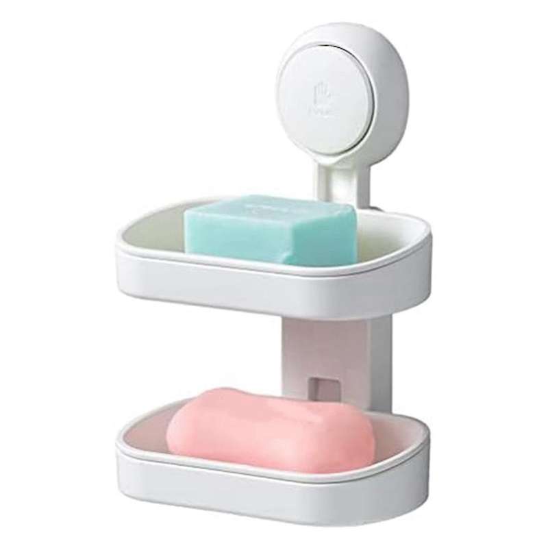 Double Layer Soap Dish Vacuum Suction Cup Soap Holder with Drain Soap Saver Tray Bar