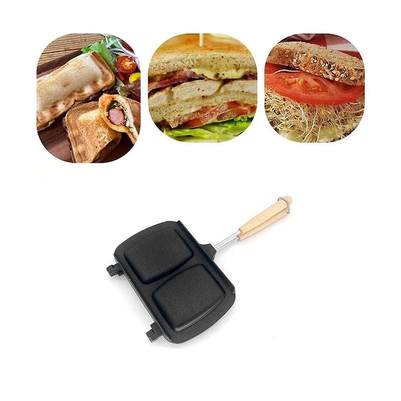 Double Sided Sandwich Pan, Aluminum Alloy Sandwich Maker Pan with Removable Handles for Small Kitche