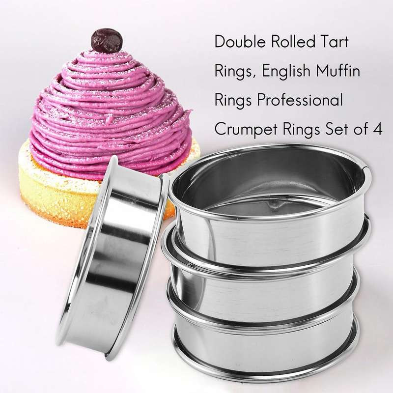 Double Rolled Tart Rings, English Muffin Rings Professional Crumpet Rings Set of 4