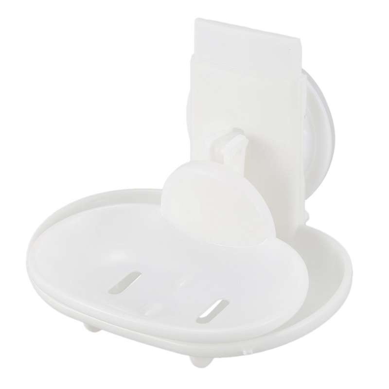 Double Soap Dish Strong Suction Soap Holder Cup Tray Compatible Shower Bathroom (White)