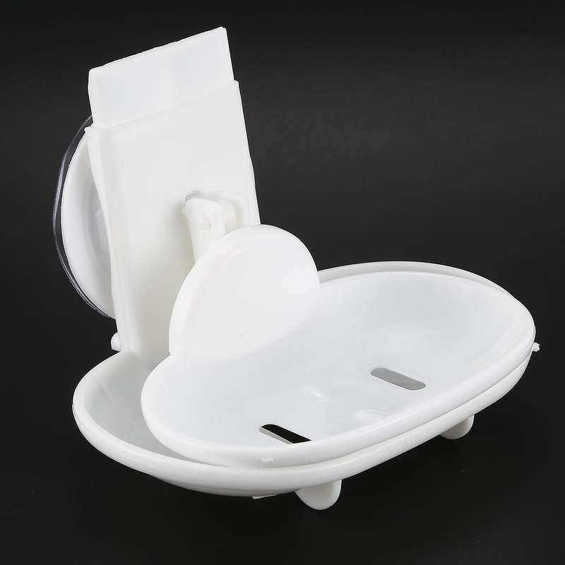 Double Soap Dish Strong Suction Soap Holder Cup Tray Compatible Shower Bathroom (White)