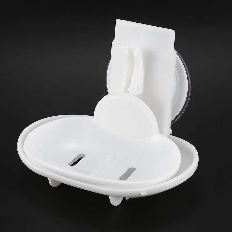 Double Soap Dish Strong Suction Soap Holder Cup Tray Compatible Shower Bathroom (White)