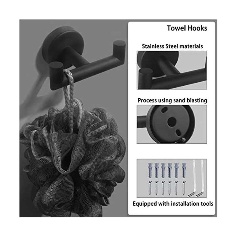 Double Towel Hooks for Bathroom Black Wall Mount Robe Hook Double Towel Hook Towel Holder for Kitch
