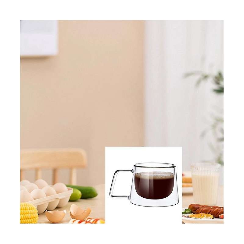 Double Walled Coffee Mug, 2 Coffee Cups with Handle, Dishwasher Safe & Heat Resistant,for Clear Mug