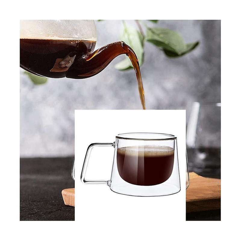 Double Walled Coffee Mug, 2 Coffee Cups with Handle, Dishwasher Safe & Heat Resistant,for Clear Mug