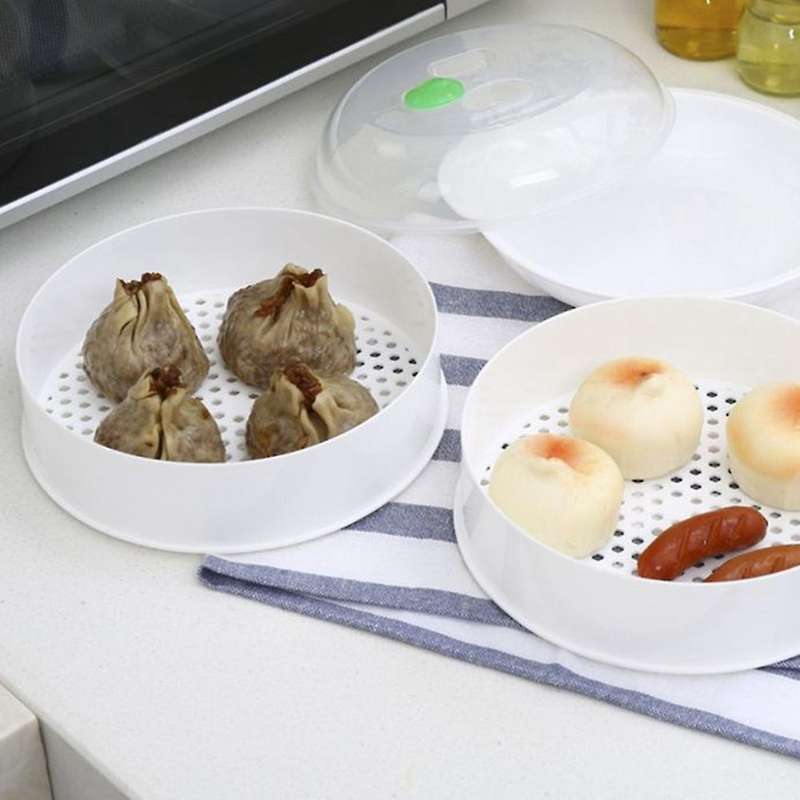 Double-Layer Plastic Steamer Microwave Oven Round Steamer