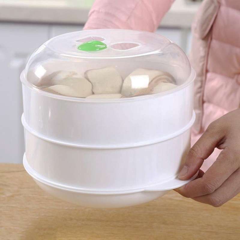 Double-Layer Plastic Steamer Microwave Oven Round Steamer