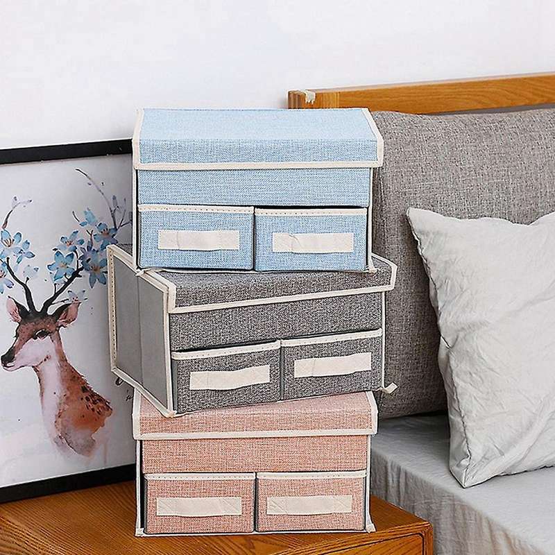 Double-Layer Storage Box Drawer Storage Box Foldable Home Underwear Storage Box (Blue Double Layer O