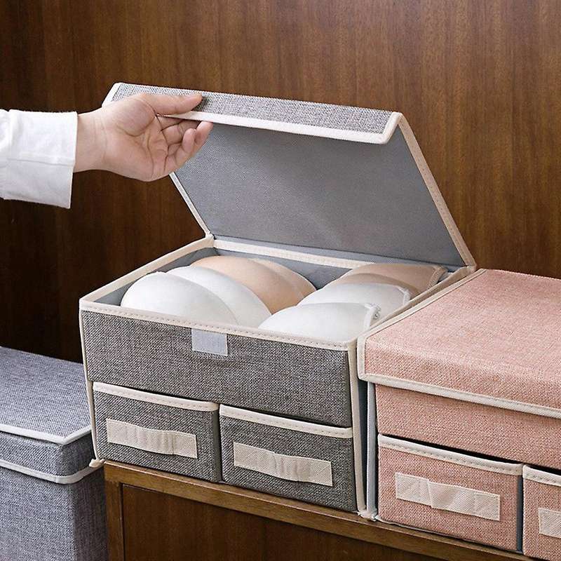 Double-Layer Storage Box Drawer Storage Box Foldable Home Underwear Storage Box (Blue Double Layer O