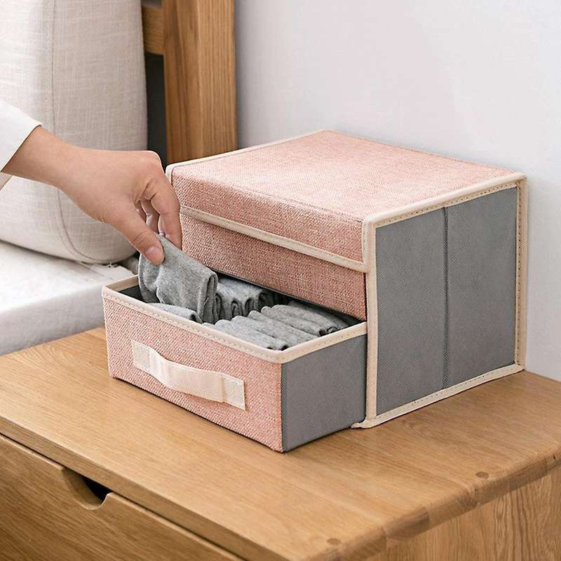 Double-Layer Storage Box Drawer Storage Box Foldable Home Underwear Storage Box (Blue Double Layer O
