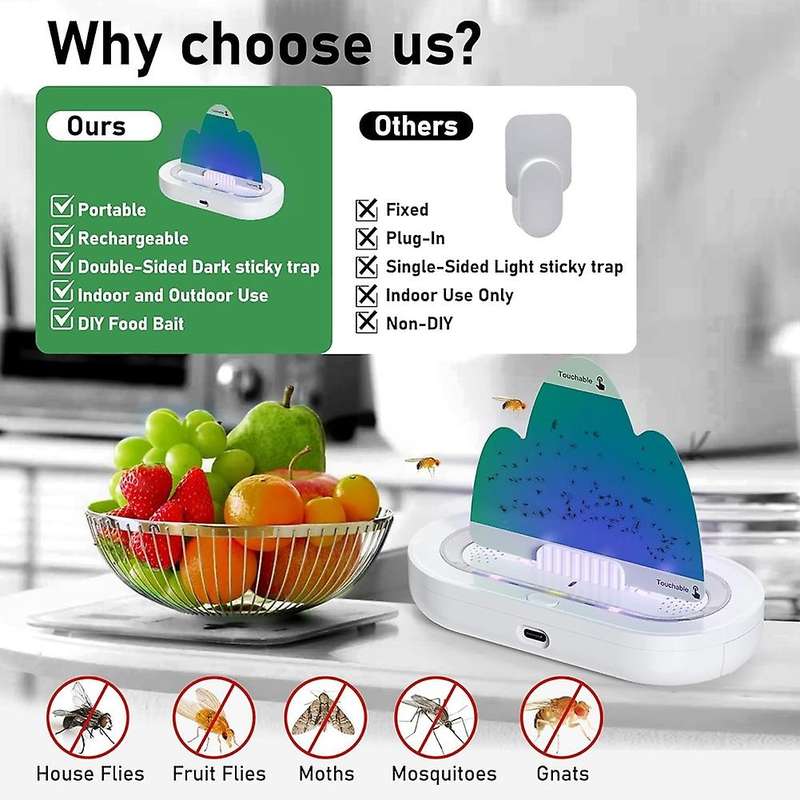 Double-Sided Indoor Insect Trap with Bait Box,Cordless Bug Zapper for Outdoor Use,Fruit Fly Traps fo