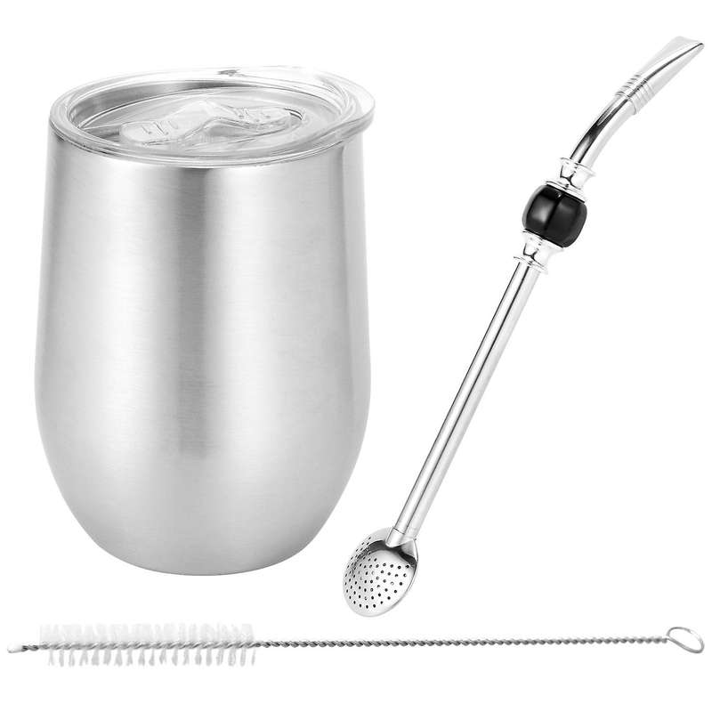 Double-wall Stainless Yerba Gourd Mate Tea Set Water Mate Tea Cup with Lid Head Filter Spoon Straw