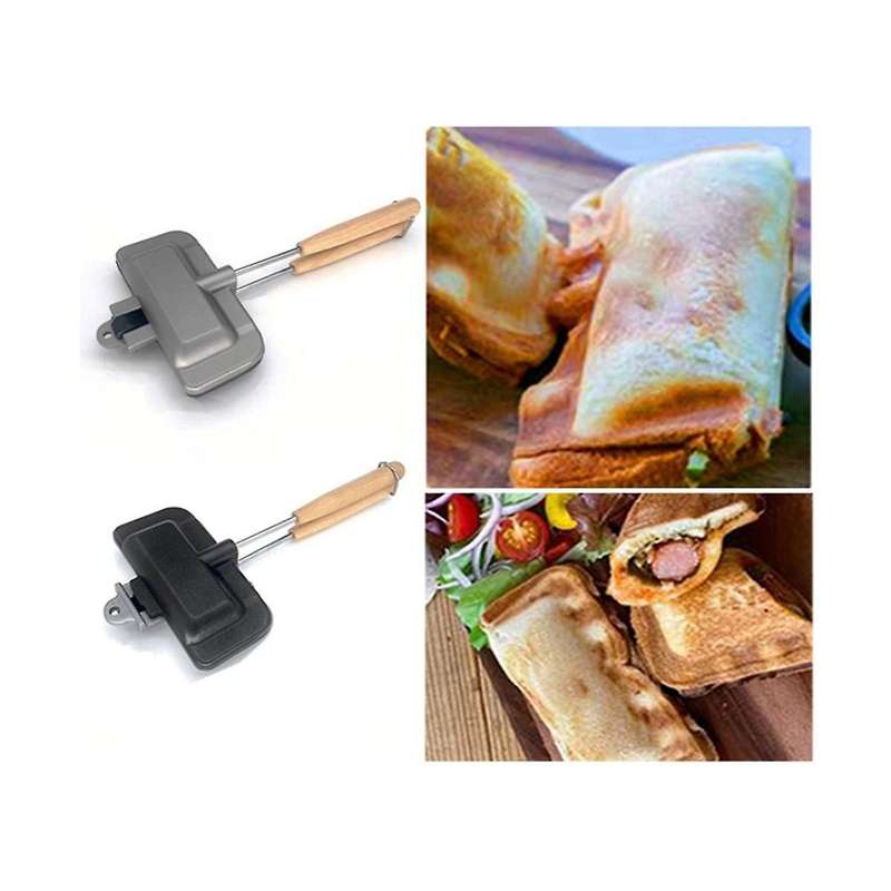 Double-sided Sandwich Pan+storage Bag Non-stick Foldable Grill Frying Pan Hotdog for Bread Toast Bre