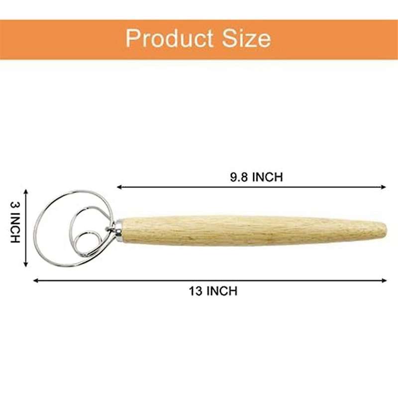 Dough Whisk, 13 Inch Wooden Dutch Whisk for Dough Dough Mixer Hand Tool, Bread Dough Whisk