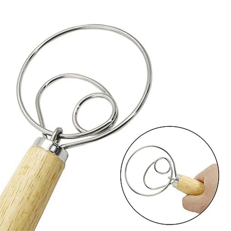 Dough Whisk, 13 Inch Wooden Dutch Whisk for Dough Dough Mixer Hand Tool, Bread Dough Whisk