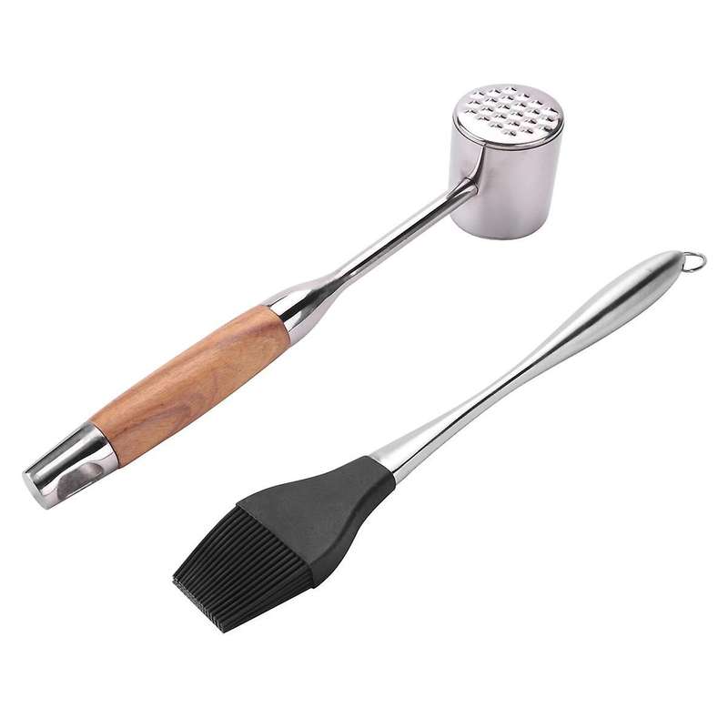 Double-Sided Meat Tenderizer Hammer with Non- Wooden Handle, Steak Hammer with Silicone Oil Brush