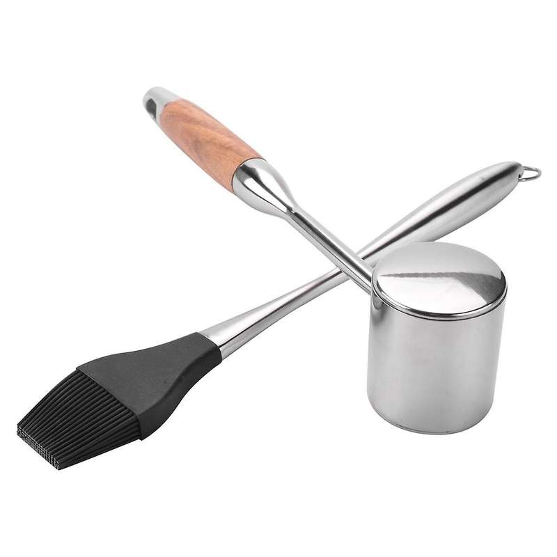 Double-Sided Meat Tenderizer Hammer with Non- Wooden Handle, Steak Hammer with Silicone Oil Brush