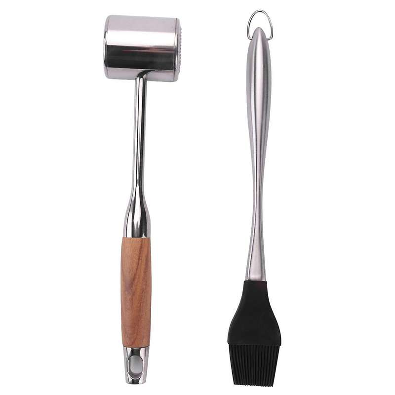 Double-Sided Meat Tenderizer Hammer with Non- Wooden Handle, Steak Hammer with Silicone Oil Brush
