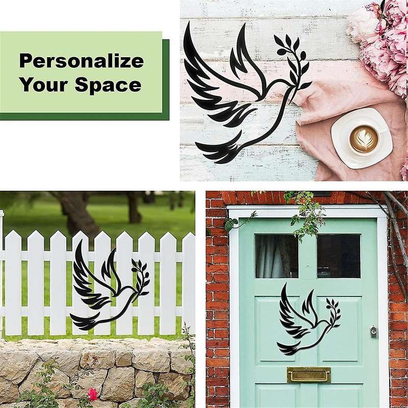 Dove of Peace Olive Branch Metal Wall Art - Olive Branches Peace Black Outline White Dove Metal Wall