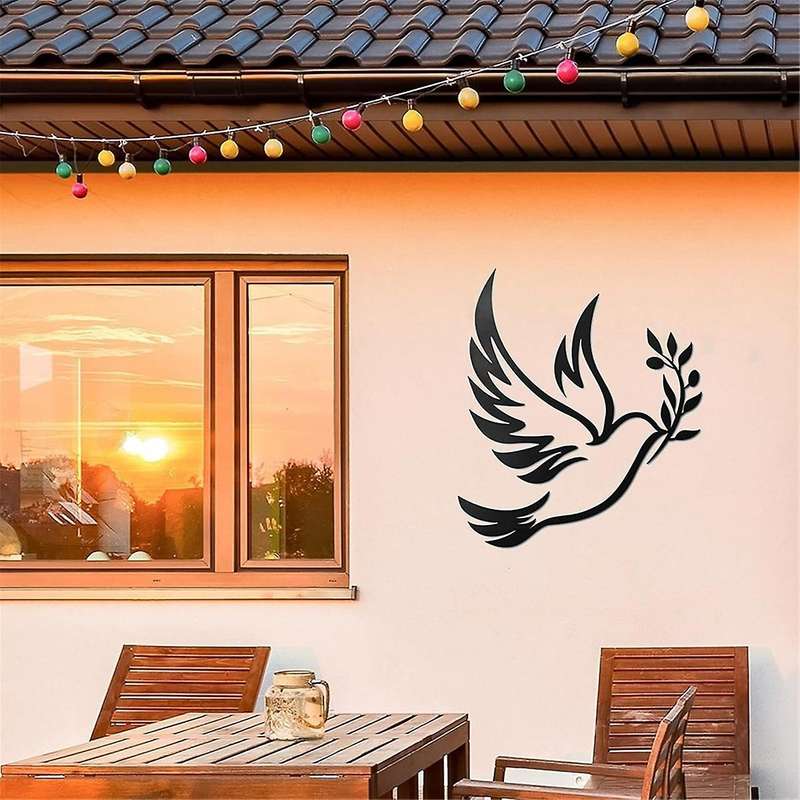 Dove of Peace Olive Branch Metal Wall Art - Olive Branches Peace Black Outline White Dove Metal Wall