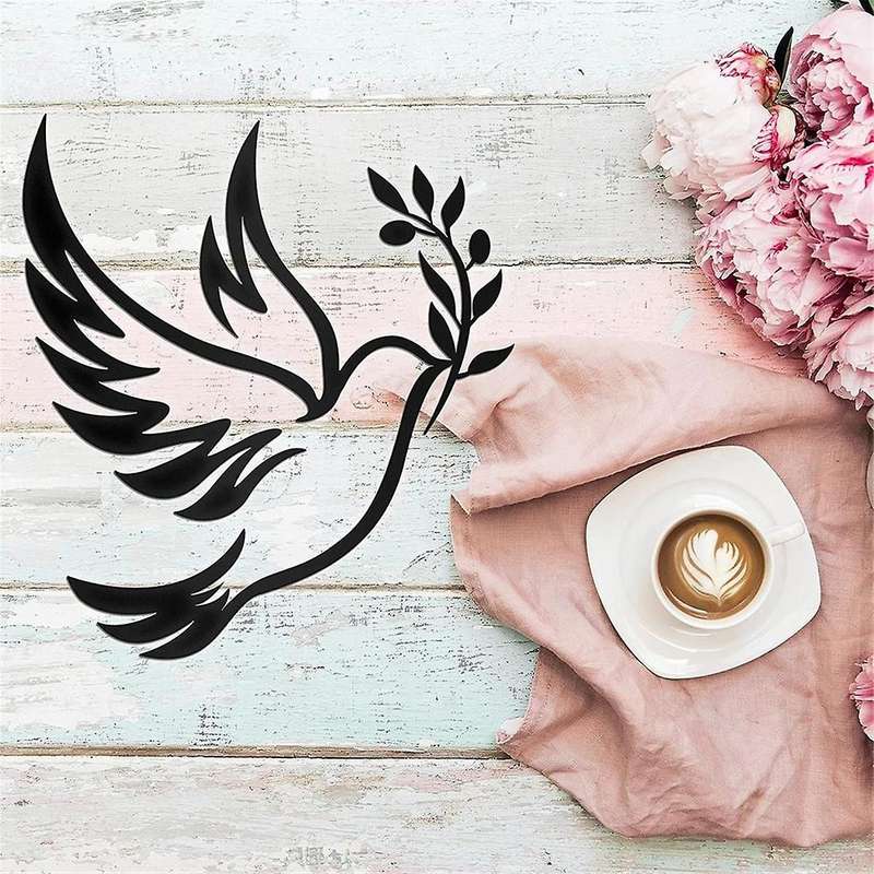 Dove of Peace Olive Branch Metal Wall Art - Olive Branches Peace Black Outline White Dove Metal Wall