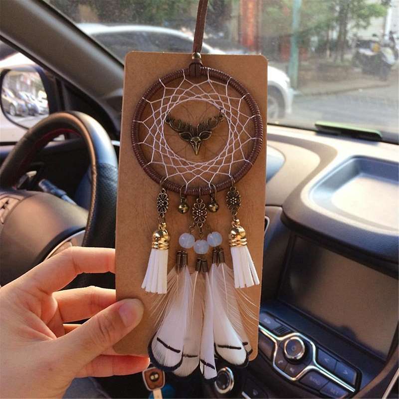 Dream Catcher Feather Car Mirror Hanging Accessories Rear View Mirror Accessories for Aesthetic Deco