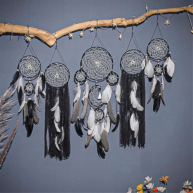 Dream Catcher Set of 5 Boho Wall Hanging Decor Handmade Traditional Feathers Dream Catcher for Bedr
