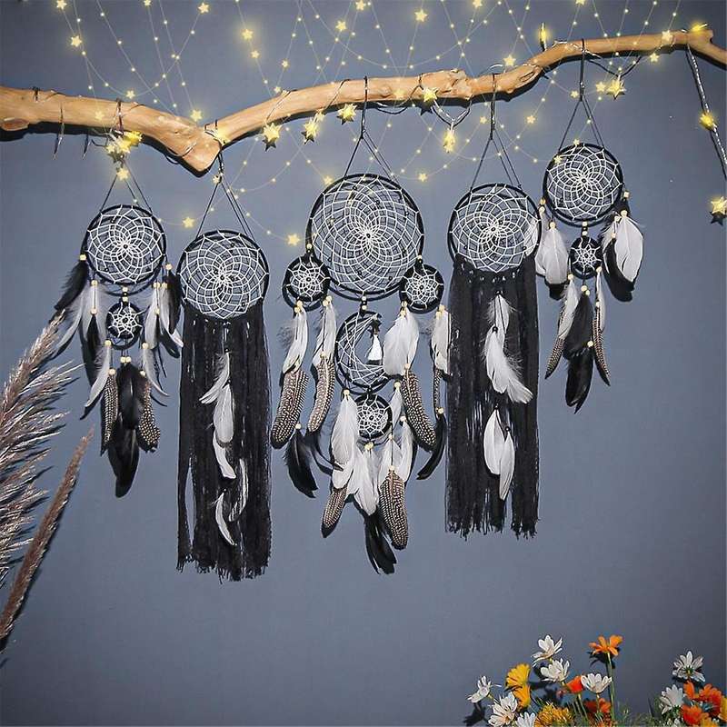 Dream Catcher Set of 5 Boho Wall Hanging Decor Handmade Traditional Feathers Dream Catcher for Bedr