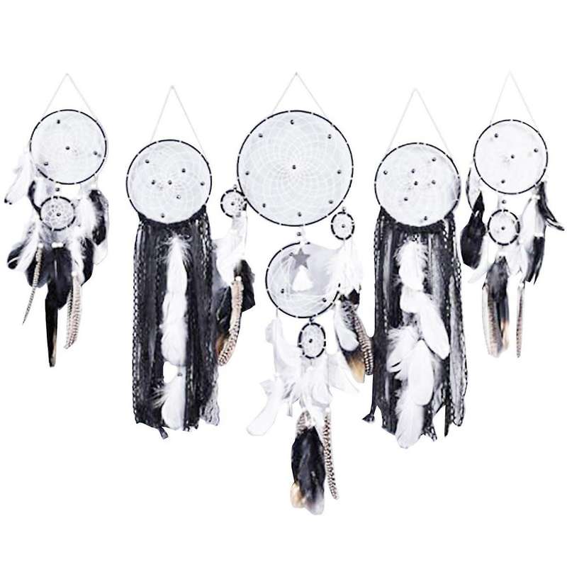 Dream Catcher Set of 5 Boho Wall Hanging Decor Handmade Traditional Feathers Dream Catcher for Bedr