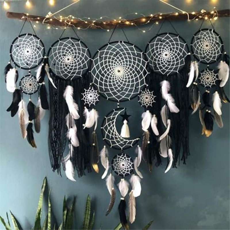 Dream Catcher Set of 5 Boho Wall Hanging Decor Handmade Traditional Feathers Dream Catcher for Bedr