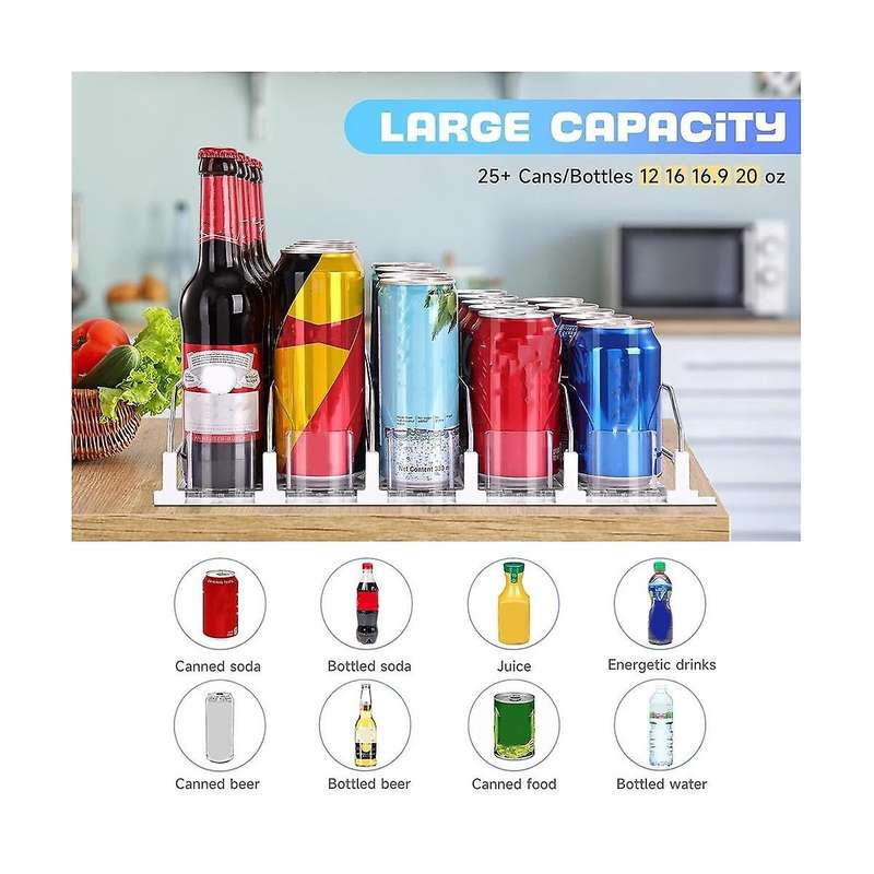 Drink Organizer for Fridge, Self-sliding  Can Dispenser for Refrigerator and Adjustable Width