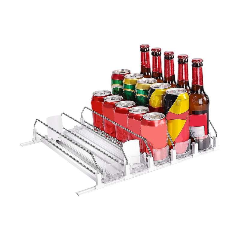 Drink Organizer for Fridge, Self-sliding  Can Dispenser for Refrigerator and Adjustable Width
