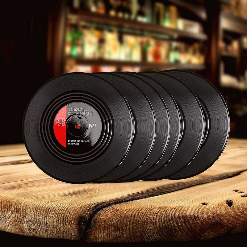 Drink Coasters,retro Cd Record Coaster Set Round Cup Mat with Non-slip Bar Mats Accessories Pub