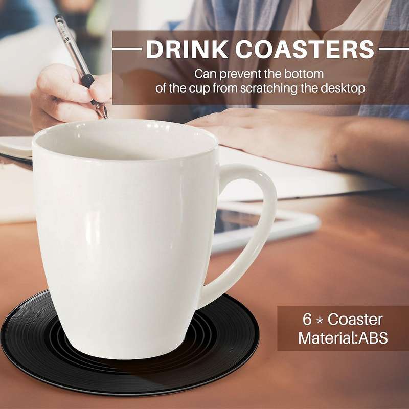 Drink Coasters,retro Cd Record Coaster Set Round Cup Mat with Non-slip Bar Mats Accessories Pub