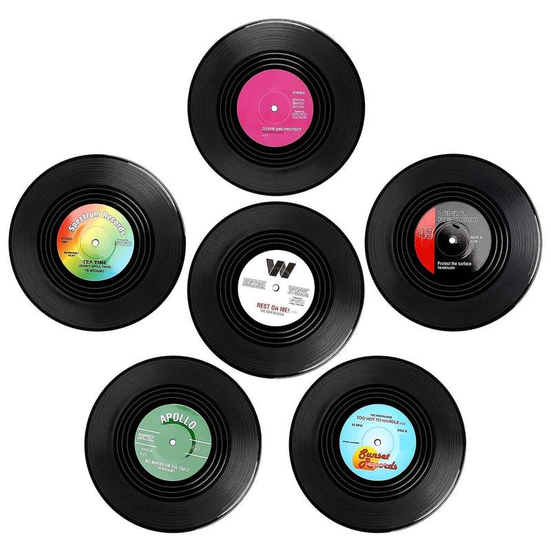 Drink Coasters,retro Cd Record Coaster Set Round Cup Mat with Non-slip Bar Mats Accessories Pub