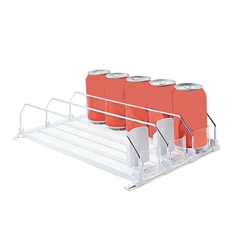 Drink Organizer for Fridge-white Automatic Pusher Glide, Dispenser for Fridge-holds Up to 15 Cans