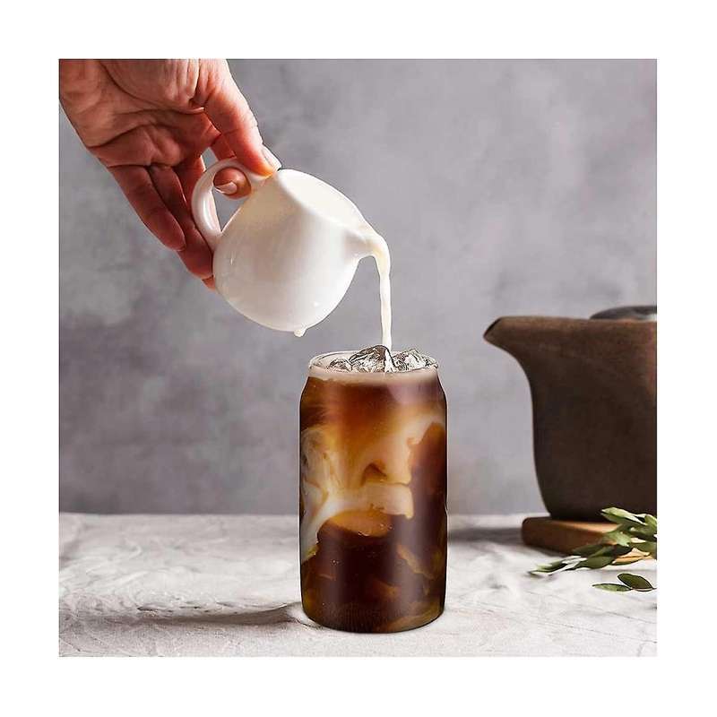 Drinking Glasses with Bamboo Lids and 2pcs Set, 16oz Can Shaped Glass Cups with Lids and Straws,beer